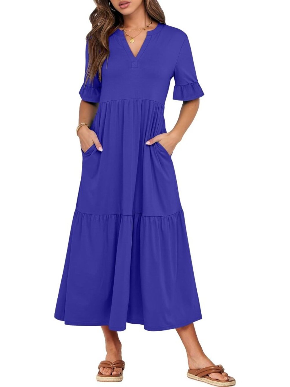 Summer Casual Maxi Dress for Women | Ruffle Short Sleeve, Flowy & Comfortable